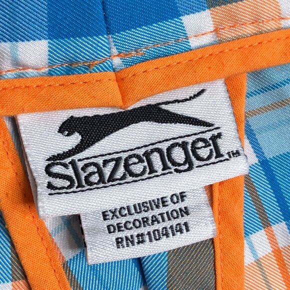 Slazenger Men's 38 Orange Blue Vibrant Plaid Check Golf Flat Front Shorts - Picture 3 of 5